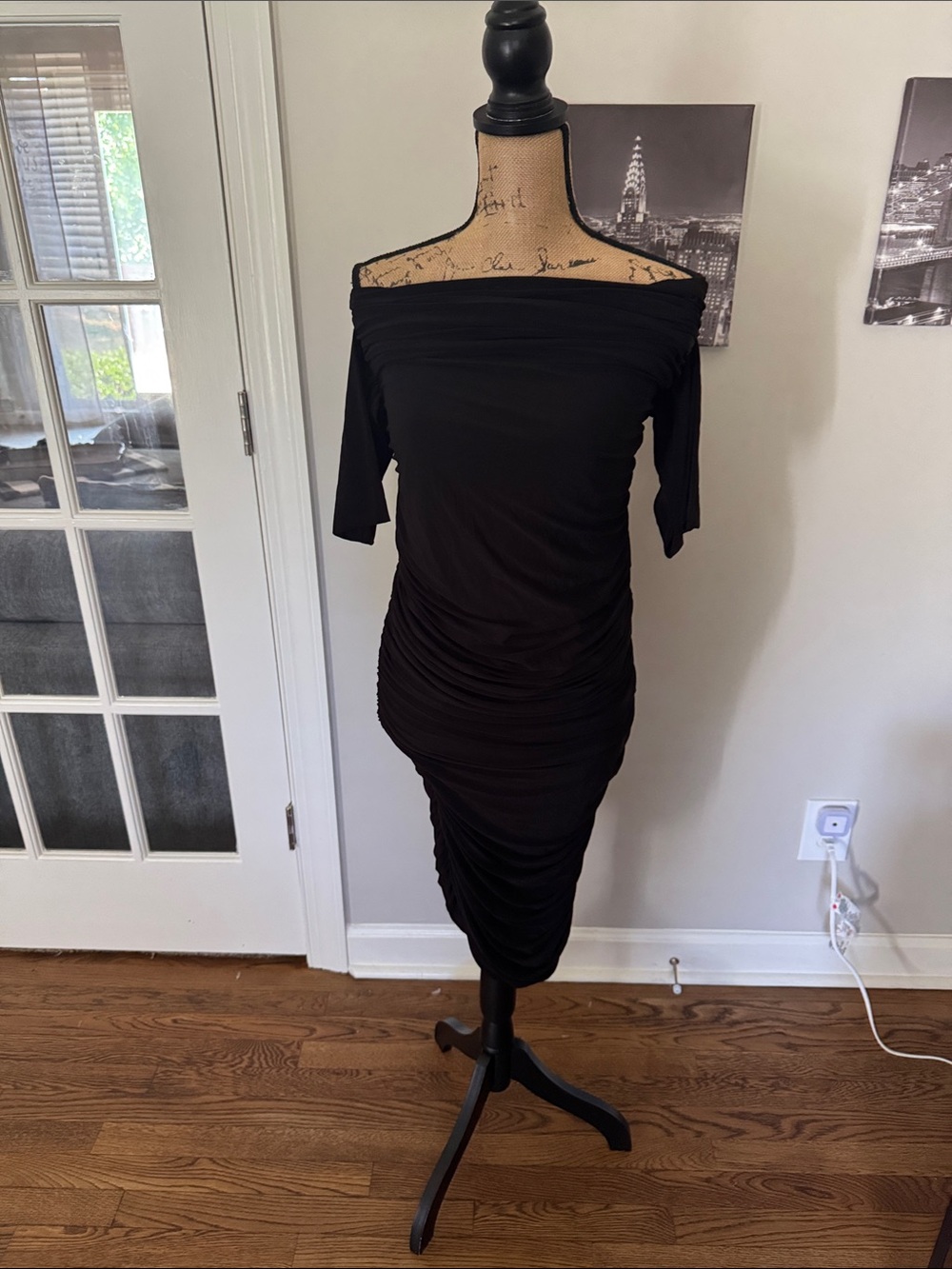 Club L London Black One-Shoulder Ruched Midi Dress